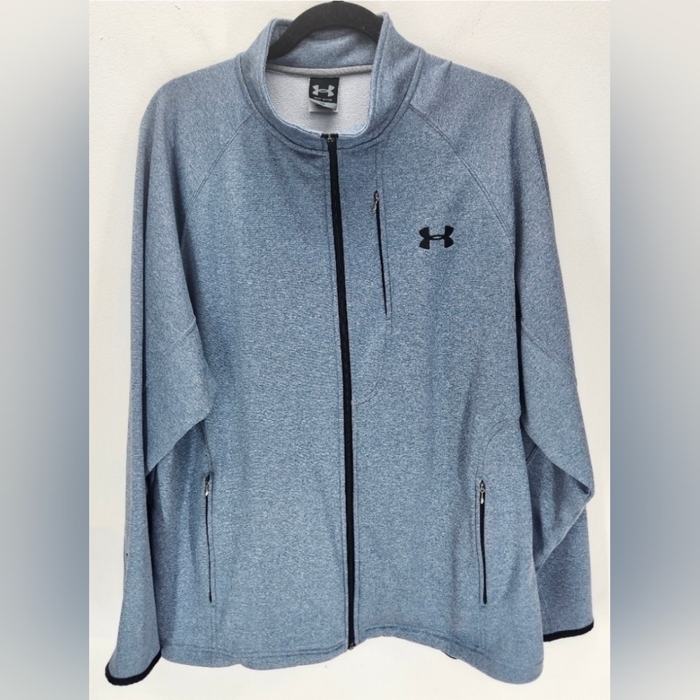 Under Armour Full Zip Fleece Sweater Mens XLarge Blue Mock Neck Pockets